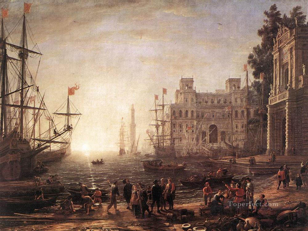 Escena del puerto con el paisaje de Villa Medici Claude Lorrain Pintura al óleo